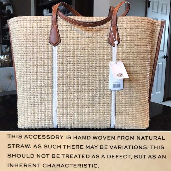 New Tory Burch Perry Straw Oversized Tote Bag - Picture 3 of 16